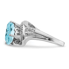 Sterling Silver Rhodium Sky Blue Topaz & Diamond Ring