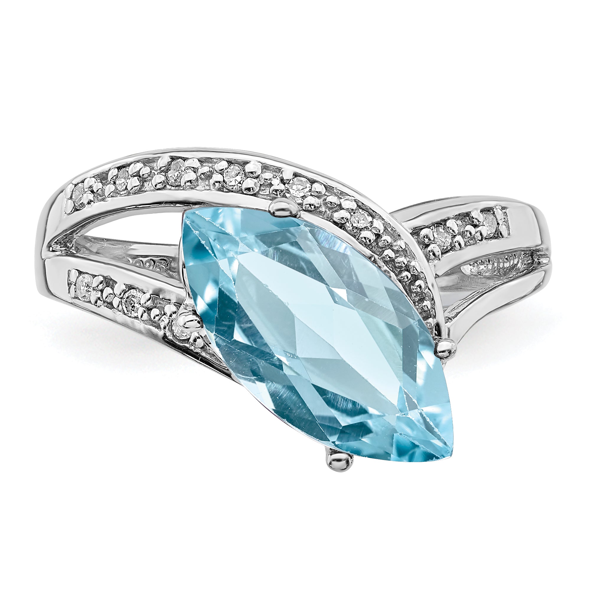 Sterling Silver Rhodium Sky Blue Topaz & Diamond Ring