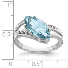 Sterling Silver Rhodium Sky Blue Topaz & Diamond Ring