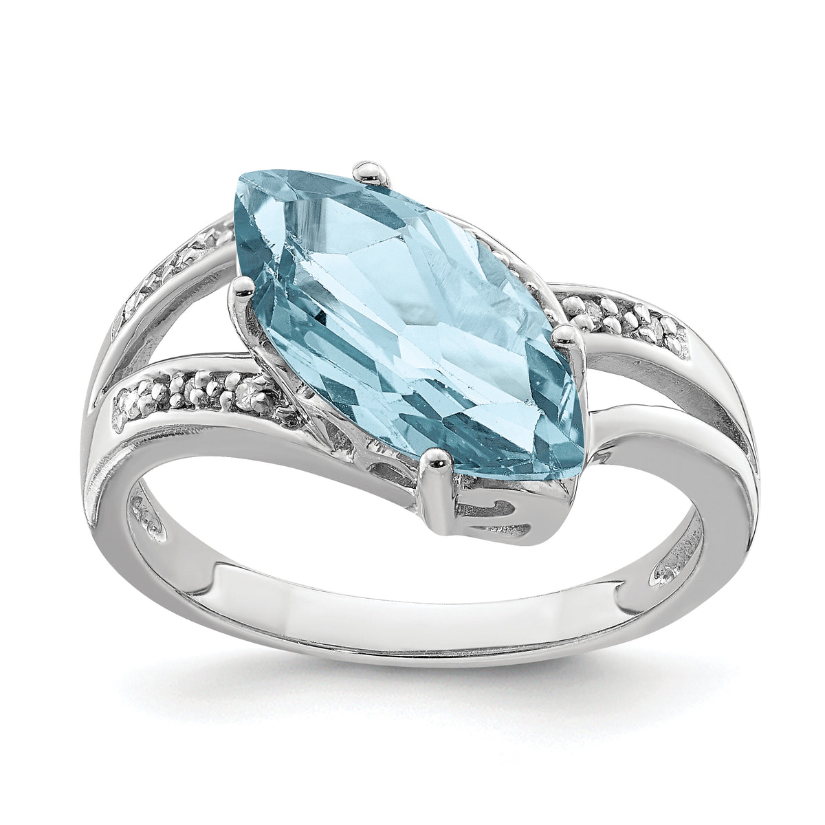 Sterling Silver Rhodium Sky Blue Topaz & Diamond Ring