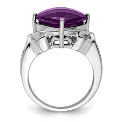 Sterling Silver Rhodium-plated Checker-Cut Amethyst Ring