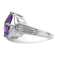 Sterling Silver Rhodium-plated Checker-Cut Amethyst Ring