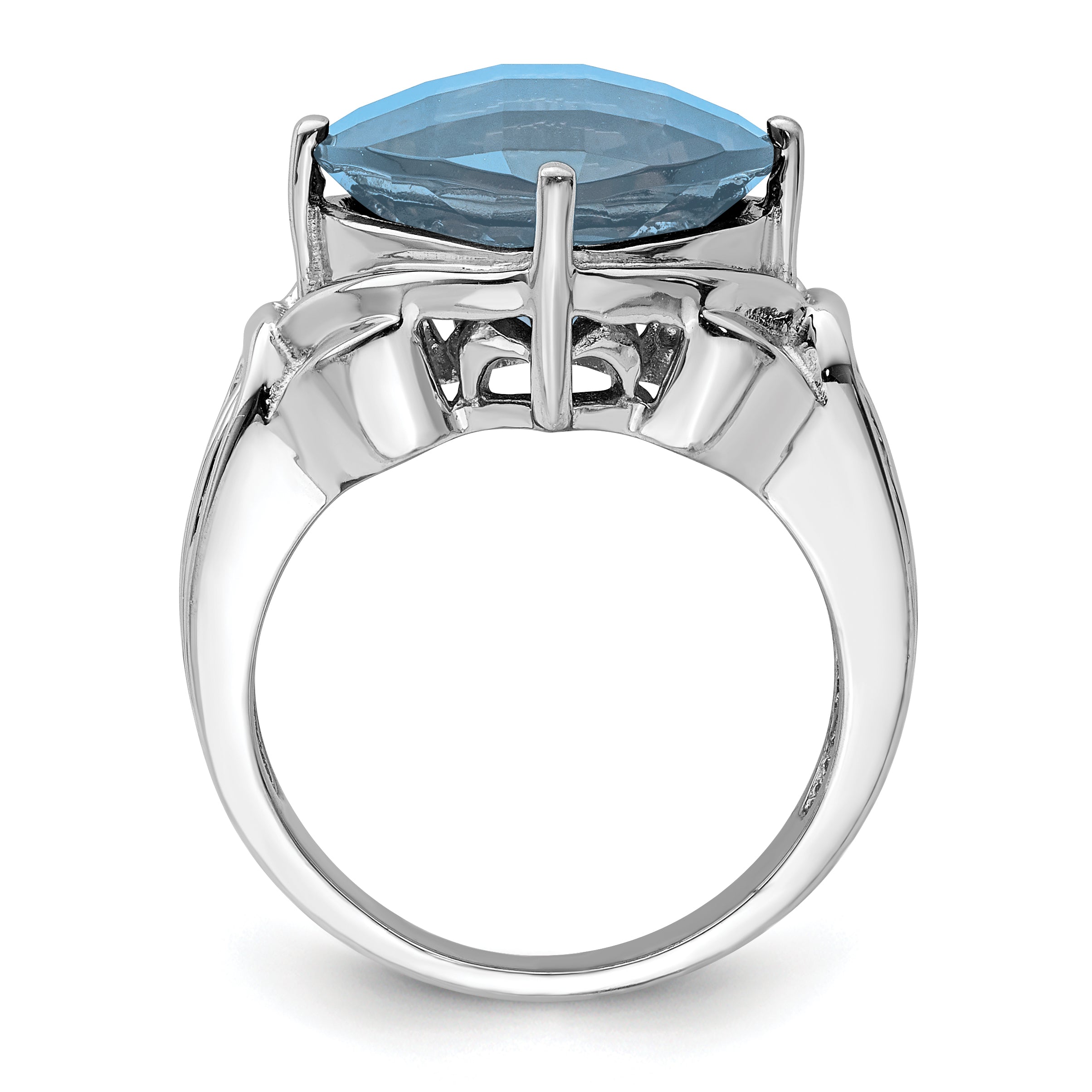 Sterling Silver Rhodium Checker-Cut Sky Blue Topaz Ring