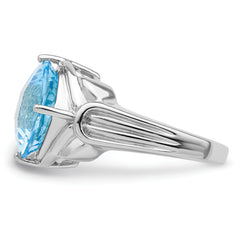 Sterling Silver Rhodium Checker-Cut Sky Blue Topaz Ring