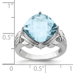 Sterling Silver Rhodium Checker-Cut Sky Blue Topaz Ring