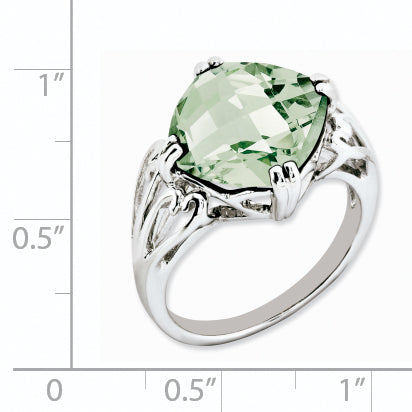 Sterling Silver Rhodium-plated Checker-Cut Green Quartz Ring