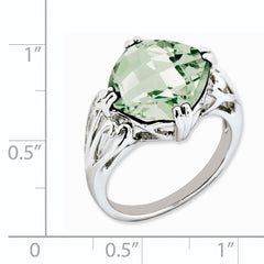 Sterling Silver Rhodium-plated Checker-Cut Green Quartz Ring