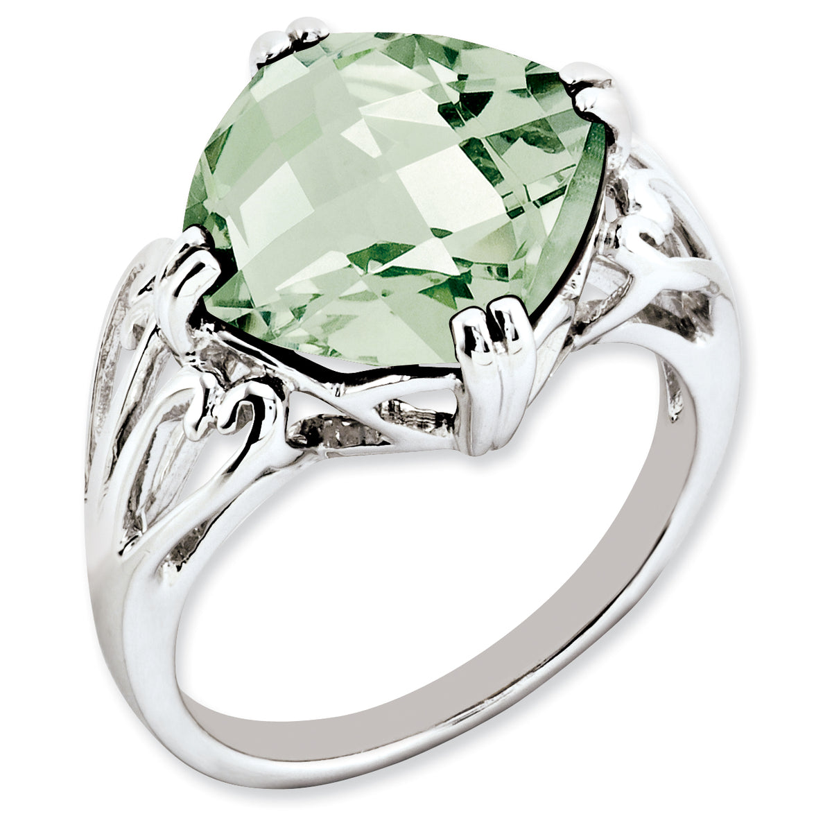 Sterling Silver Rhodium-plated Checker-Cut Green Quartz Ring