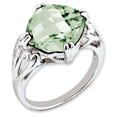 Sterling Silver Rhodium-plated Checker-Cut Green Quartz Ring