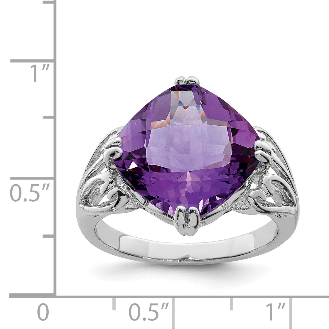 Sterling Silver Rhodium-plated Checker-Cut Amethyst Ring