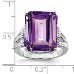 Sterling Silver Rhodium-plated Octagonal Checker-Cut Amethyst Ring