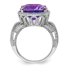 Sterling Silver Rhodium-plated Oval Amethyst Ring