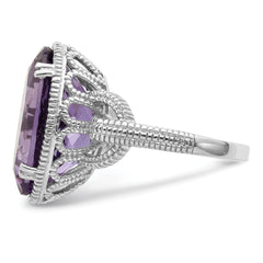 Sterling Silver Rhodium-plated Oval Amethyst Ring