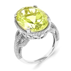 Sterling Silver Rhodium-plated Lemon Quartz Ring