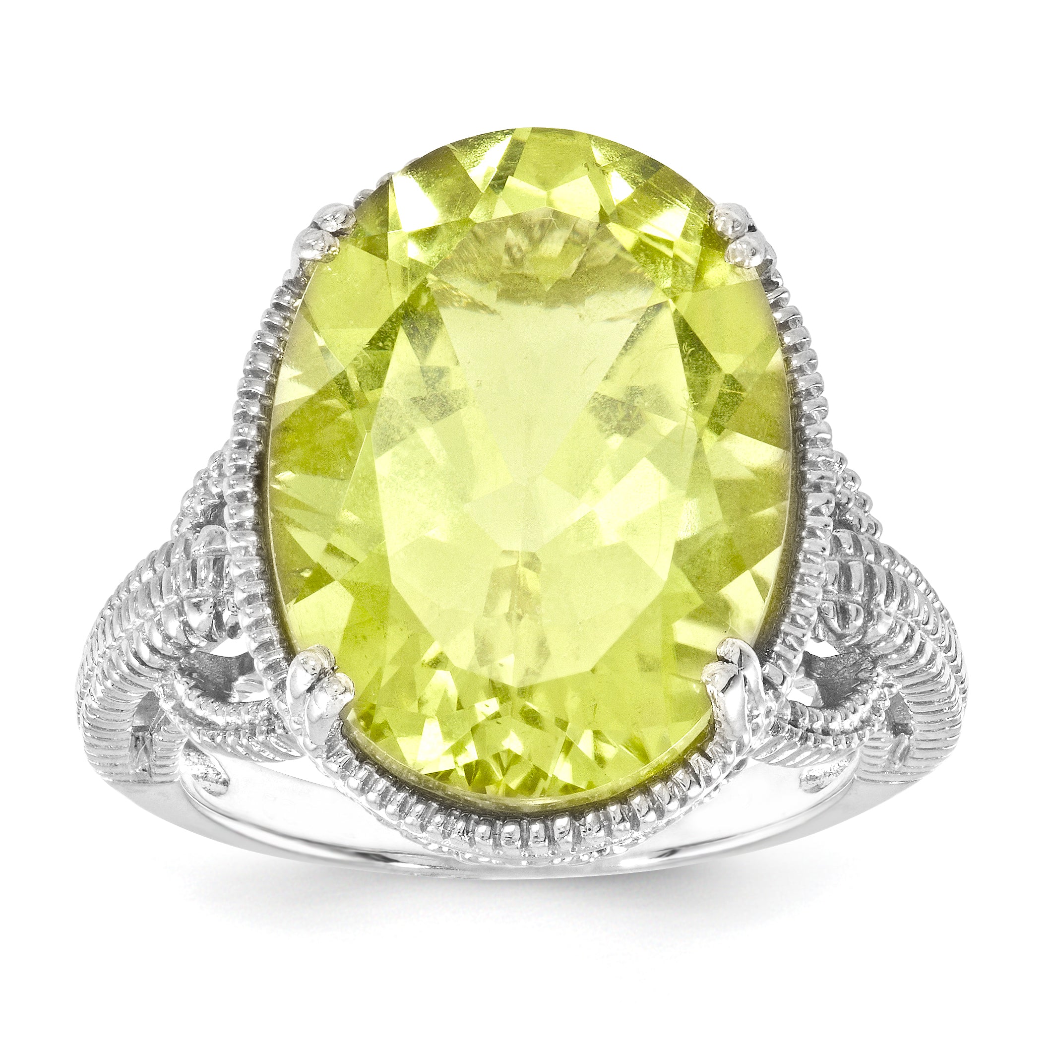 Sterling Silver Rhodium-plated Lemon Quartz Ring