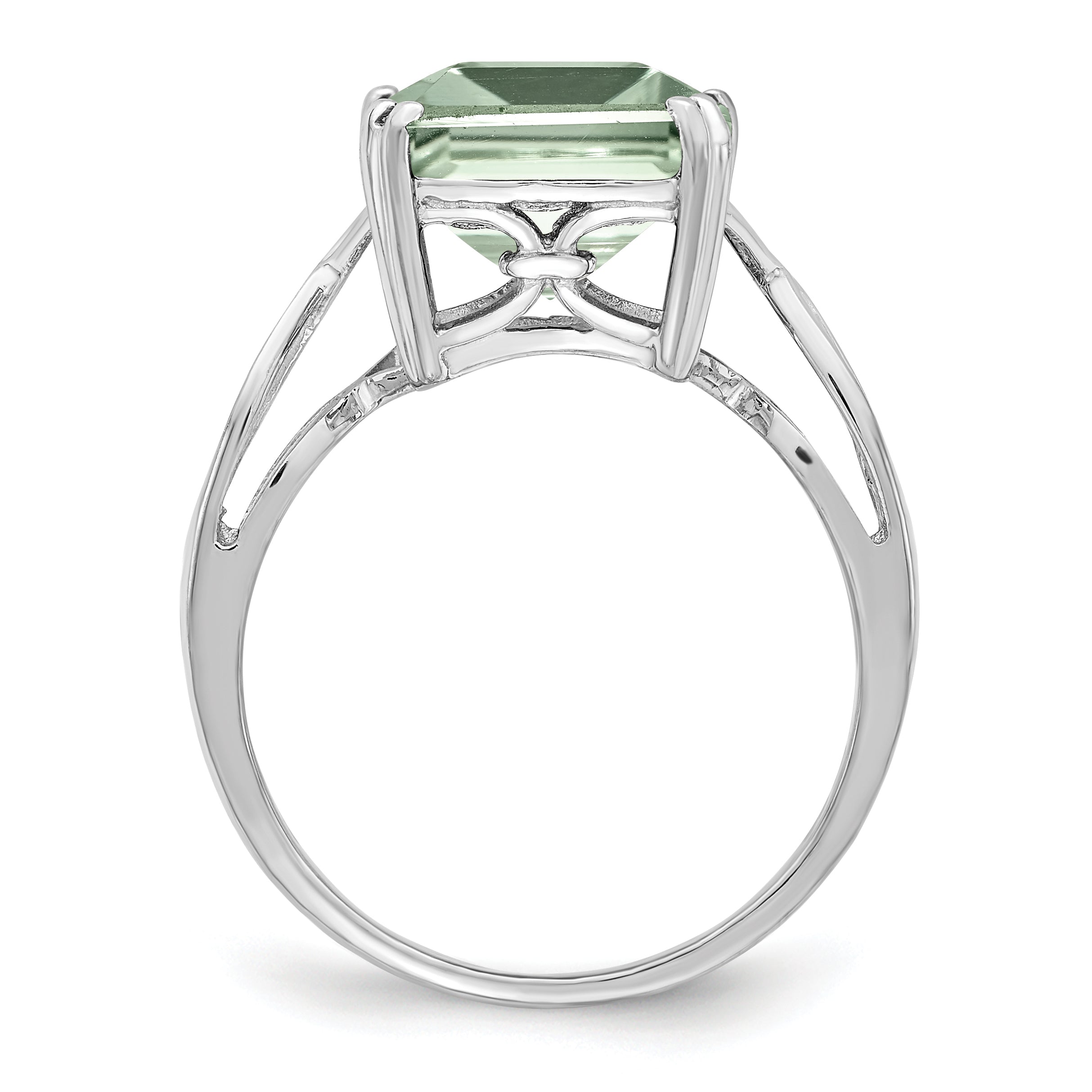 Sterling Silver Rhodium Green Quartz Ring