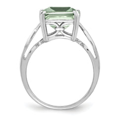 Sterling Silver Rhodium Green Quartz Ring