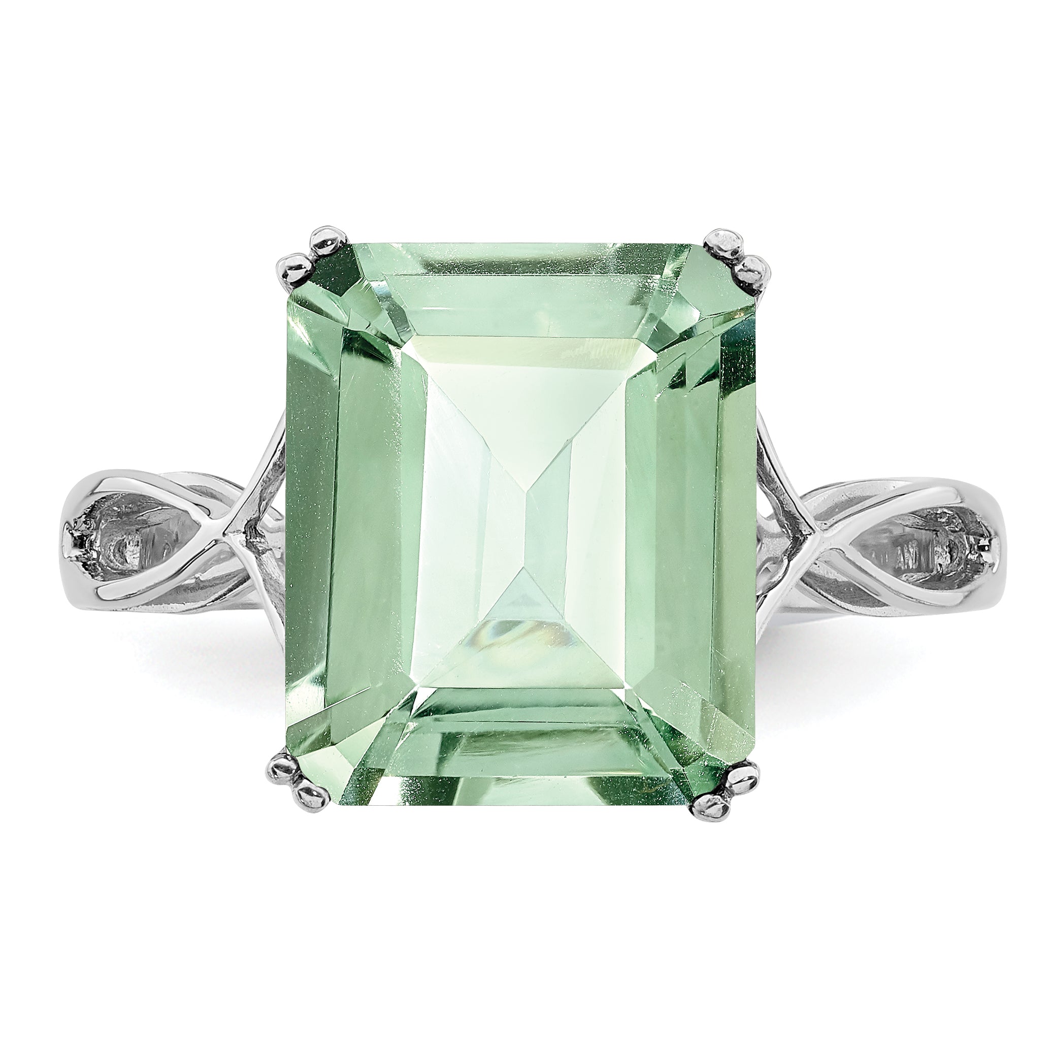 Sterling Silver Rhodium Green Quartz Ring