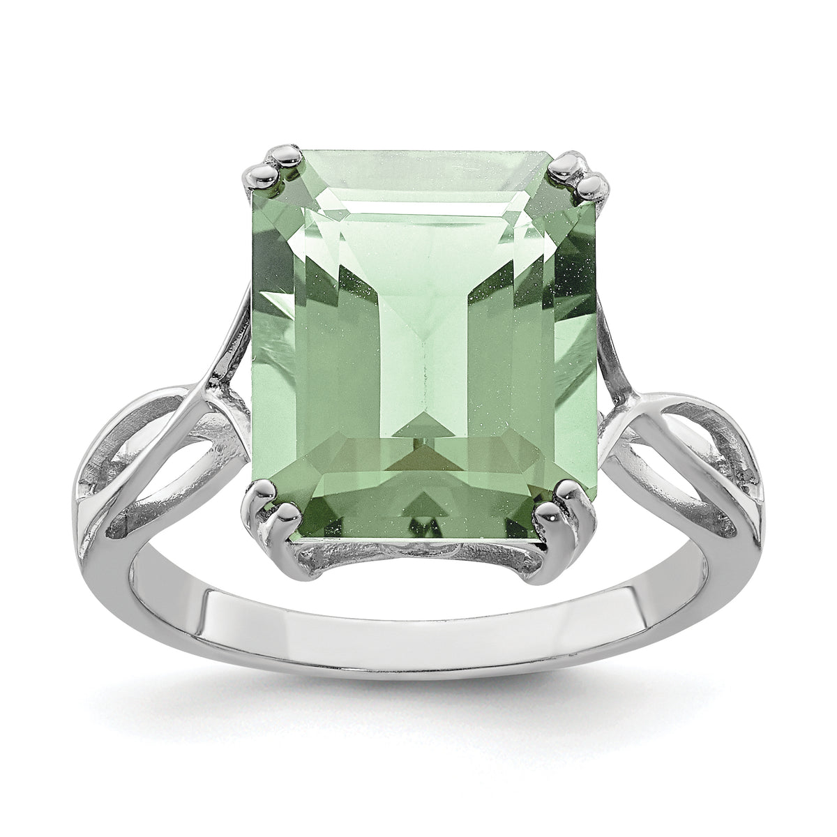 Sterling Silver Rhodium Green Quartz Ring