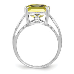 Sterling Silver Rhodium Lemon Quartz Ring