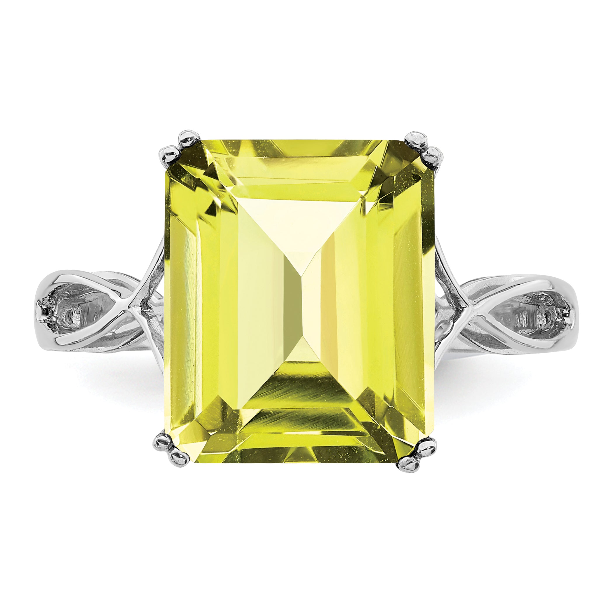 Sterling Silver Rhodium Lemon Quartz Ring