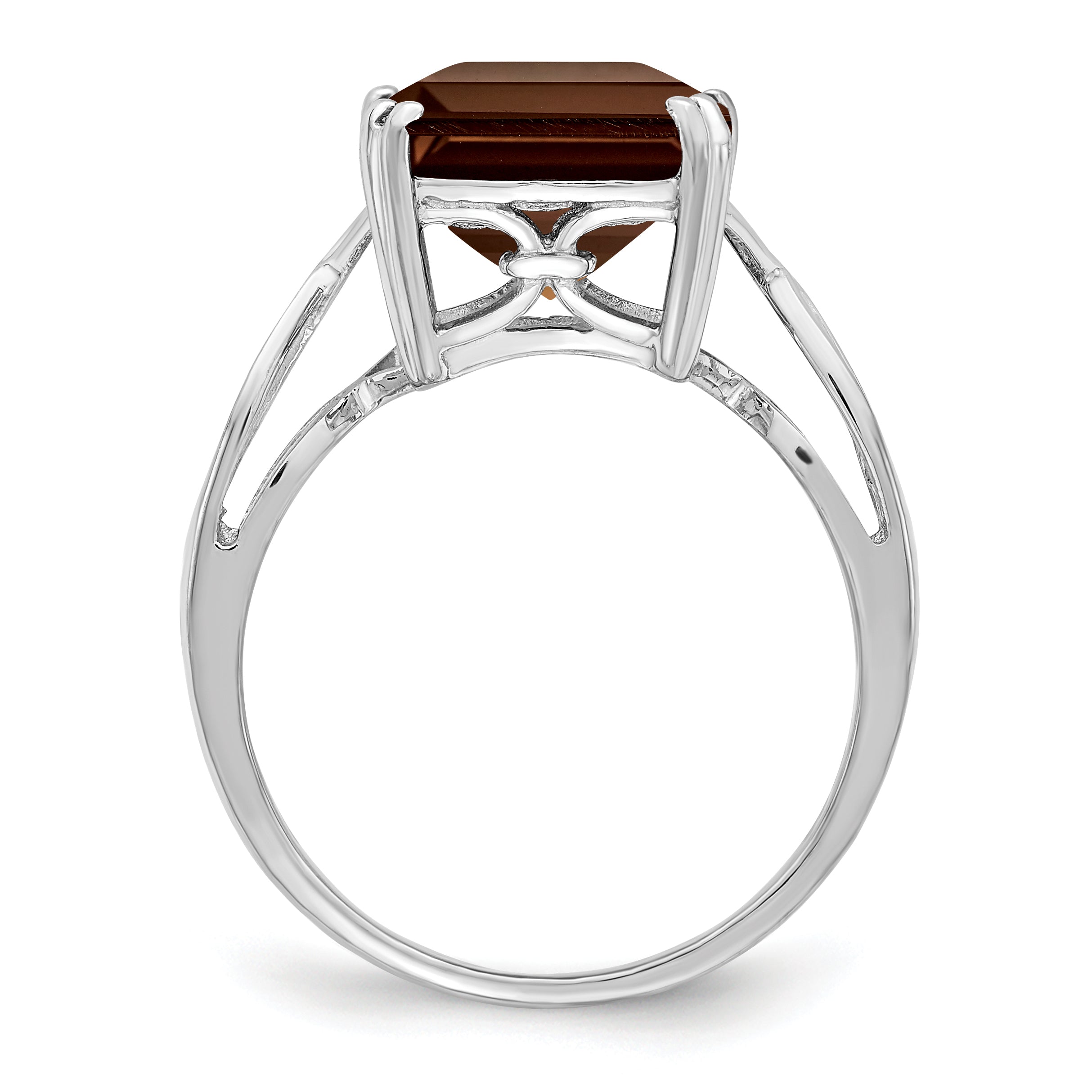 Sterling Silver Rhodium Smoky Quartz Ring