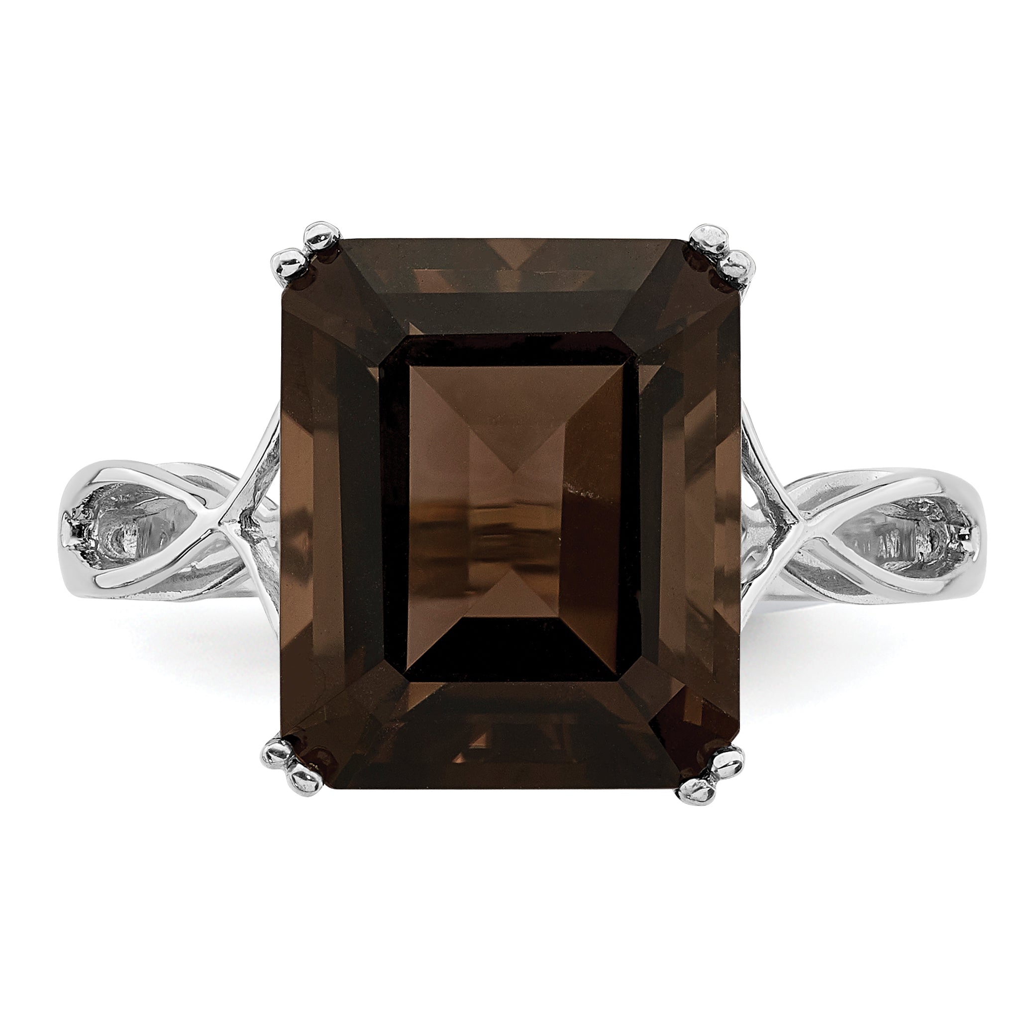 Sterling Silver Rhodium Smoky Quartz Ring