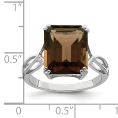 Sterling Silver Rhodium Smoky Quartz Ring