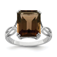 Sterling Silver Rhodium Smoky Quartz Ring