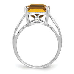 Sterling Silver Rhodium Whiskey Quartz Ring