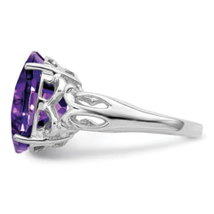 Sterling Silver Rhodium-plated Oval Checker-Cut Amethyst Ring