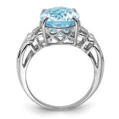 Sterling Silver Rhodium Checker-Cut Sky Blue Topaz Ring