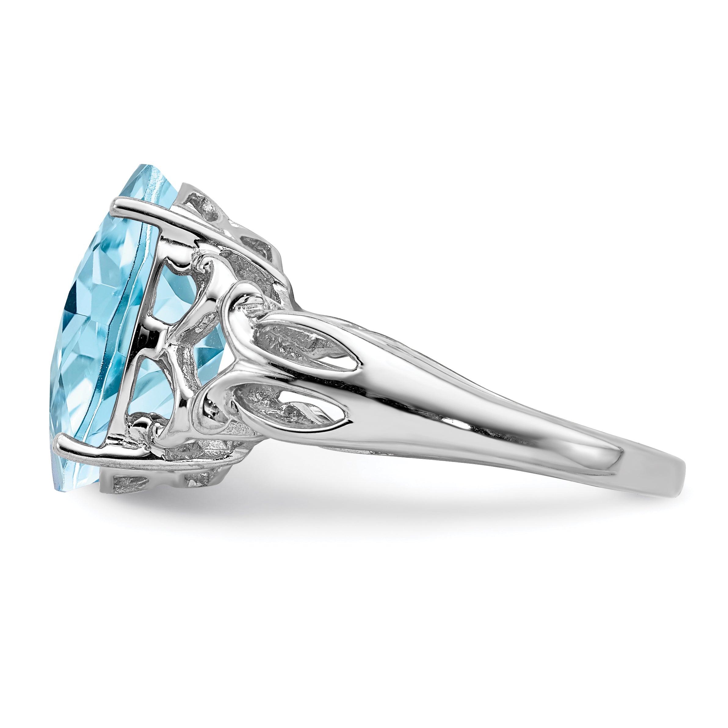 Sterling Silver Rhodium Checker-Cut Sky Blue Topaz Ring