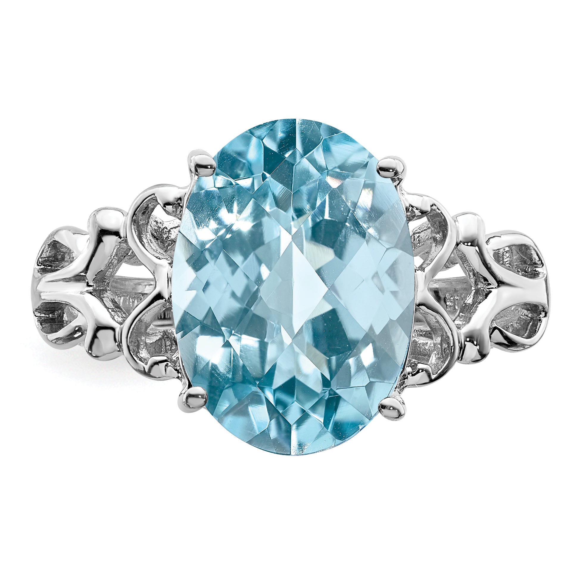 Sterling Silver Rhodium Checker-Cut Sky Blue Topaz Ring