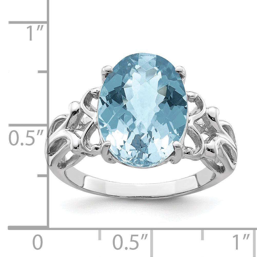 Sterling Silver Rhodium Checker-Cut Sky Blue Topaz Ring