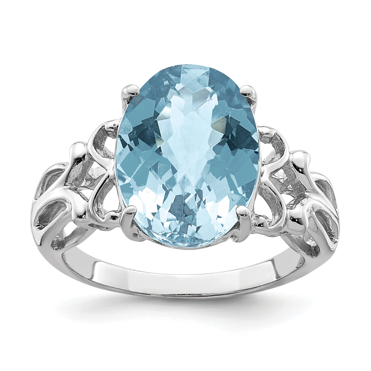 Sterling Silver Rhodium Checker-Cut Sky Blue Topaz Ring