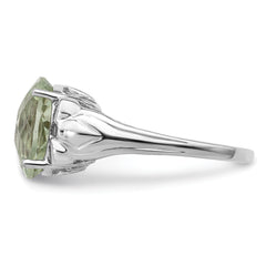 Sterling Silver Rhodium Oval Checker-Cut Green Quartz Ring