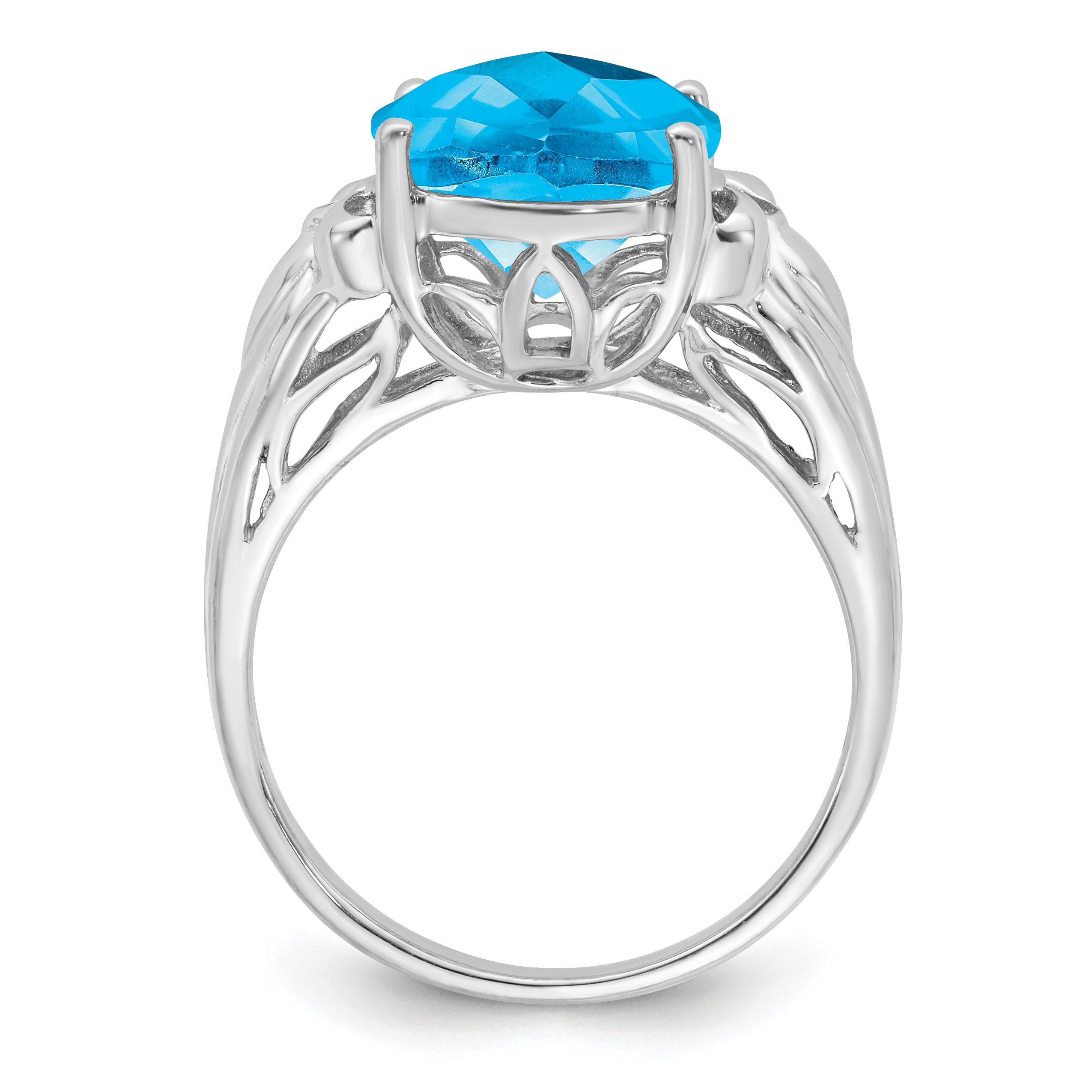 Sterling Silver Rhodium Oval Checker-Cut Blue Topaz Ring