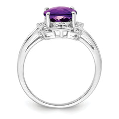 Sterling Silver Rhodium-plated Diamond & Amethyst Ring