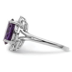 Sterling Silver Rhodium-plated Diamond & Amethyst Ring