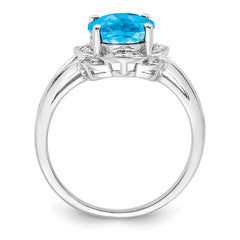 Sterling Silver Rhodium Diamond & Blue Topaz Ring