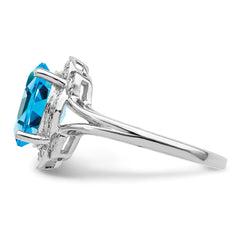 Sterling Silver Rhodium Diamond & Blue Topaz Ring