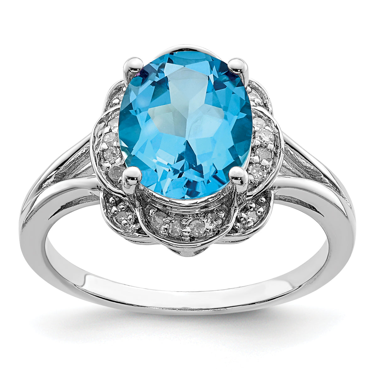 Sterling Silver Rhodium Diamond & Blue Topaz Ring