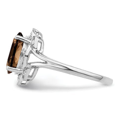 Sterling Silver Rhodium Diamond & Smoky Quartz Ring