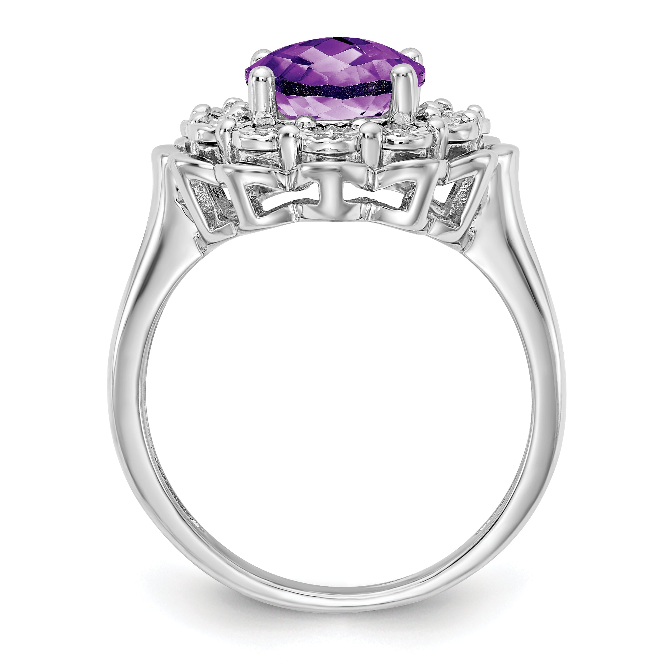 Sterling Silver Rhodium-plated Diamond & Checker-Cut Amethyst Ring