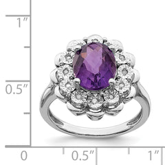 Sterling Silver Rhodium-plated Diamond & Checker-Cut Amethyst Ring