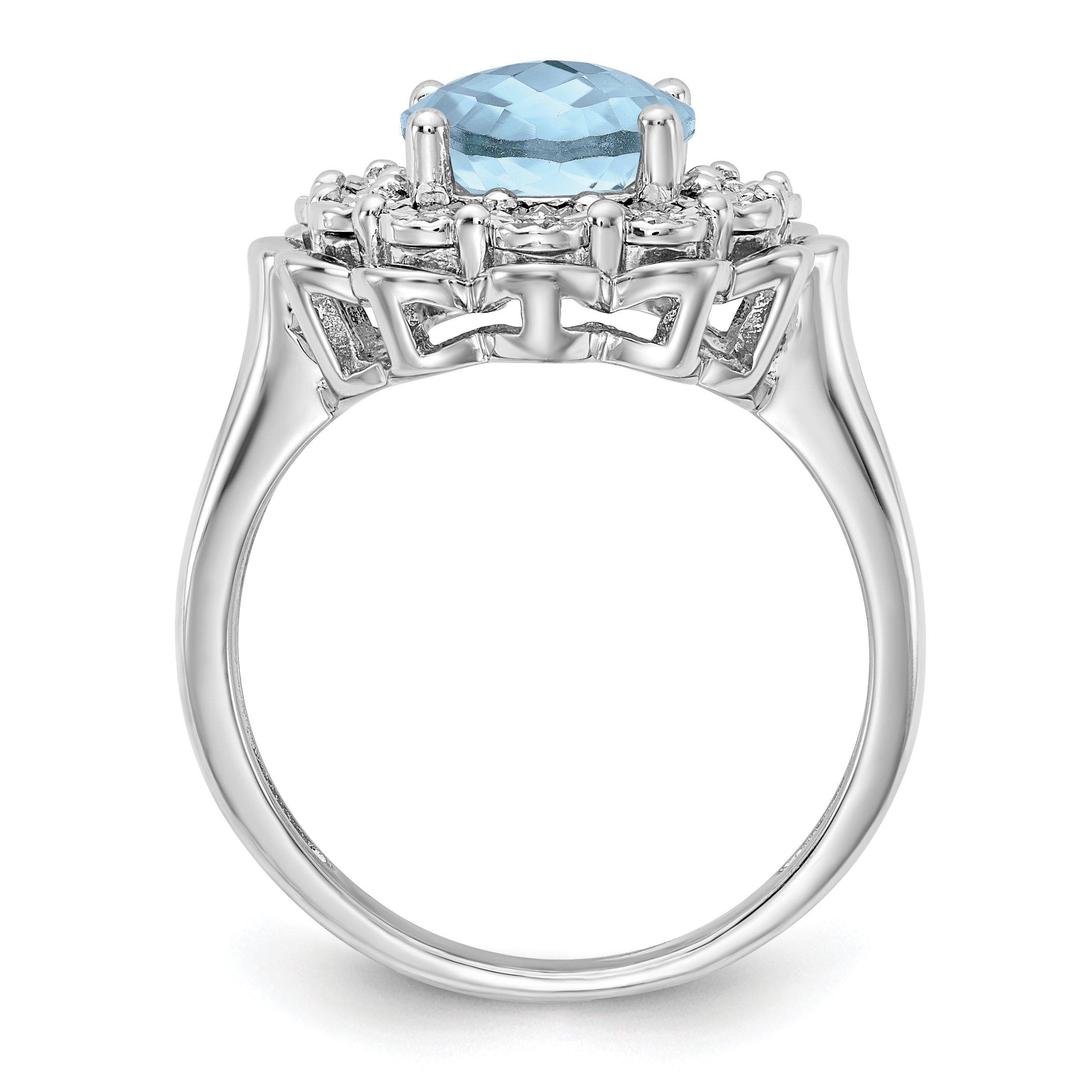 Sterling Silver Rhodium Diamond & Checker-Cut Sky Blue Topaz Ring