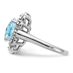 Sterling Silver Rhodium Diamond & Checker-Cut Sky Blue Topaz Ring