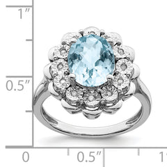 Sterling Silver Rhodium Diamond & Checker-Cut Sky Blue Topaz Ring