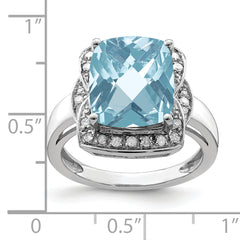 Sterling Silver Rhodium Diamond & Checker-Cut Sky Blue Topaz Ring